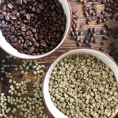 green coffee beans and home roasted coffee beans