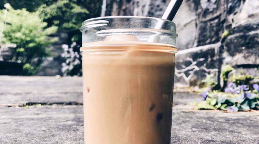 iced latte with steel straw