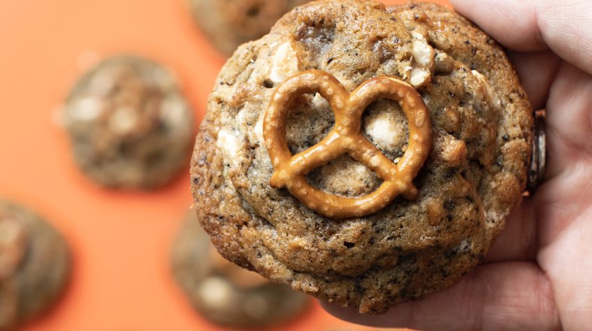 Bell's Cookies with a pretzel and chocolate chips